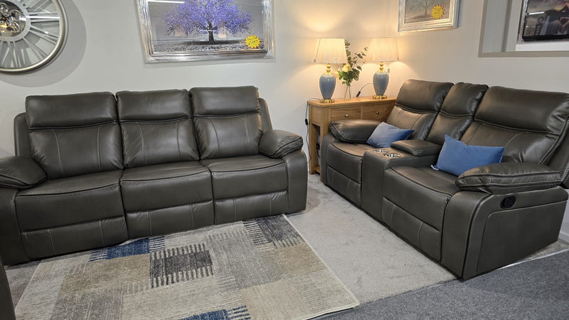 Moneen Grey Leather Recliner Sofas