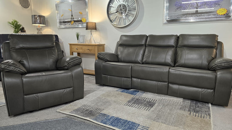 Moneen Grey Leather Recliner Sofas