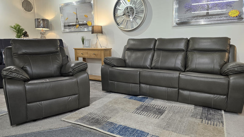 Moneen Grey Leather Recliner Sofas