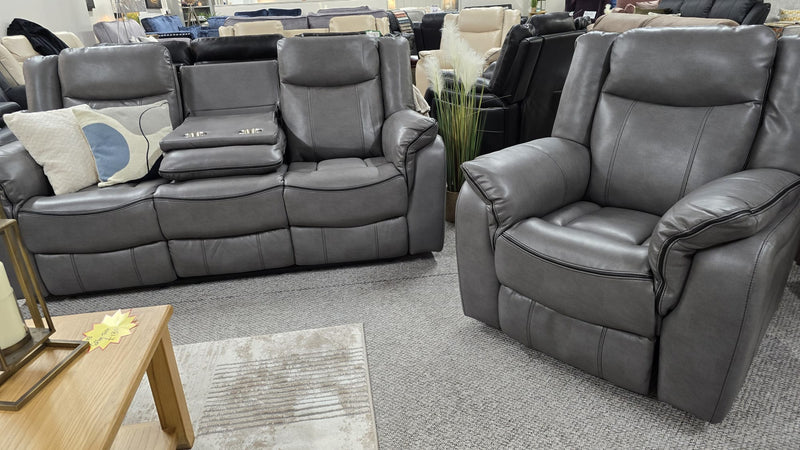 Brooklyn 3+1+1 Seat Recliner Sofa Grey Leather