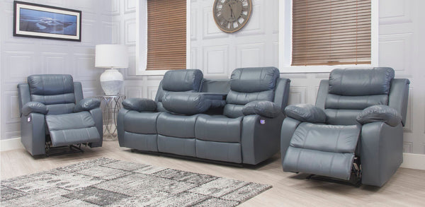 Dallas Grey Leather Power Recliner Sofas