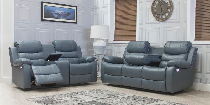 Dallas Grey Leather Power Recliner Sofas