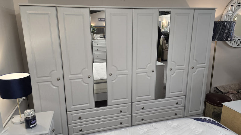 Grey Ash 6 Door 4 Drawer Mirror Robe