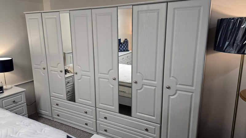 Grey Ash 6 Door 4 Drawer Mirror Robe