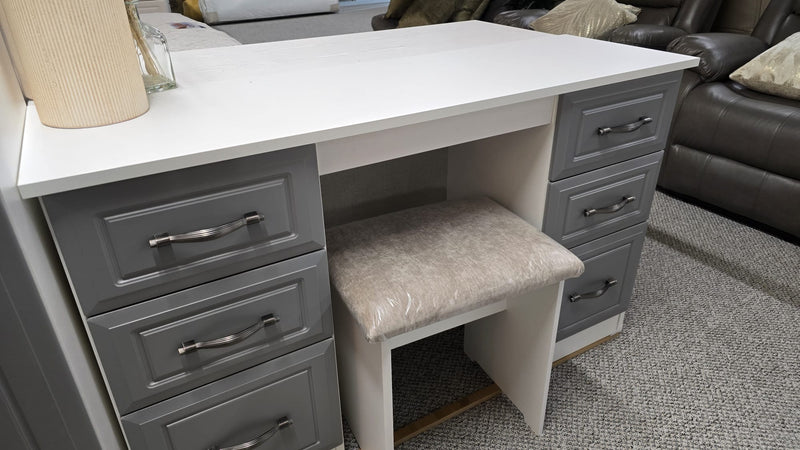 Metro Kneehole Desk Dresser Set in White & Grey