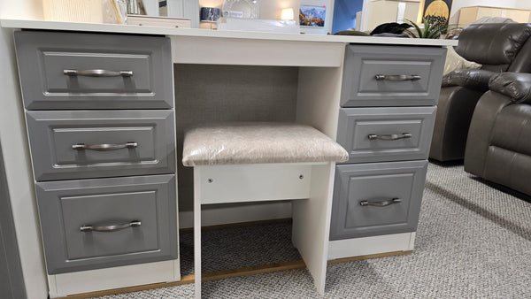 Metro Kneehole Desk Dresser in White & Grey