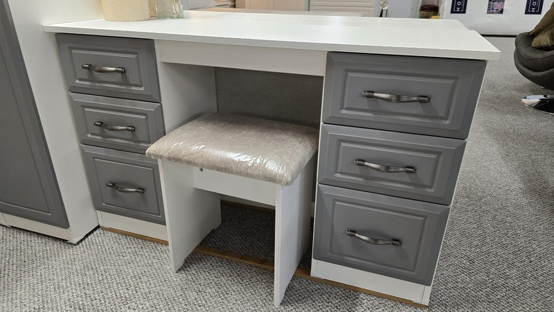 Metro Kneehole Desk Dresser Set in White & Grey