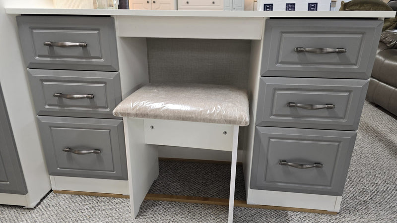 Metro Kneehole Desk Dresser Set in White & Grey