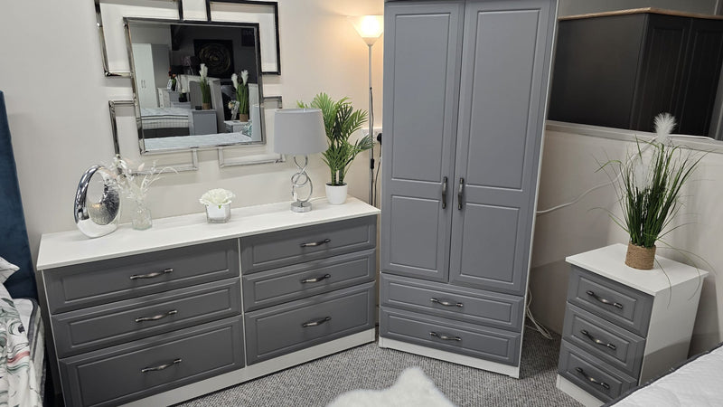 Metro 2'6'' 2 Drawer Robe in White & Grey