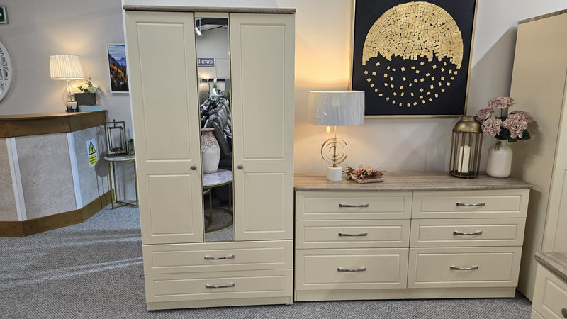 Milano Cream Oak 3ft 2 Drawer Centre Mirror Robe