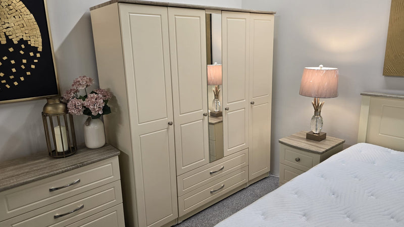 Milano Cream Oak 6 Door 4 Drawer Mirror Robe