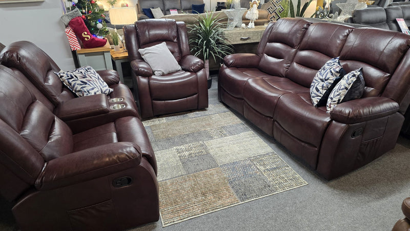 Tyler Burgundy Leather Recliner Sofas