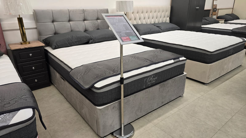 Dura Trio Hybrid FIRM Mattress Divan Sets - Isabella 30' Headboard Lana Silver
