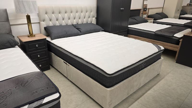 Dura Trio Hybrid FIRM Mattress Divan Sets - Isabella 30' Headboard Lana Silver
