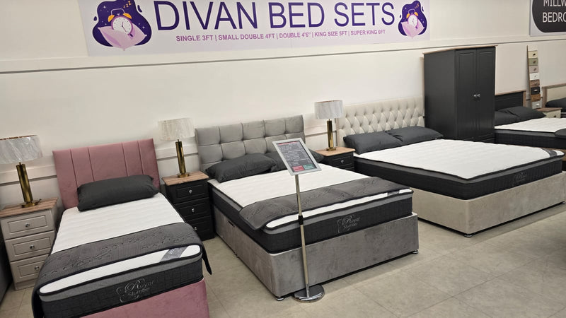 Dura Trio Hybrid FIRM Mattress Divan Sets - Isabella 30' Headboard Lana Silver
