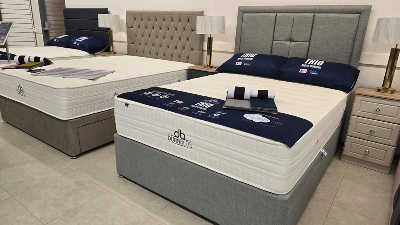 Dura Trio Hybrid FIRM Mattress Divan Sets - Isabella 30' Headboard Lana Silver