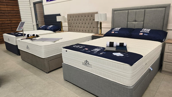 Dura Trio Hybrid FIRM Mattress Divan Sets - Isabella 30' Headboard Lana Silver