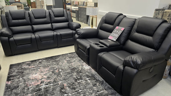 Vancouver Power Recliner Sofas 3+2 Black Air Leather
