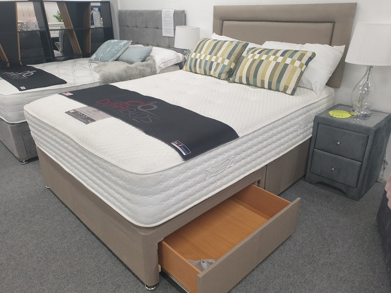 Divan Bed Set & Richmond 1000 Mattress with Cube Headboard in Sierra Mink