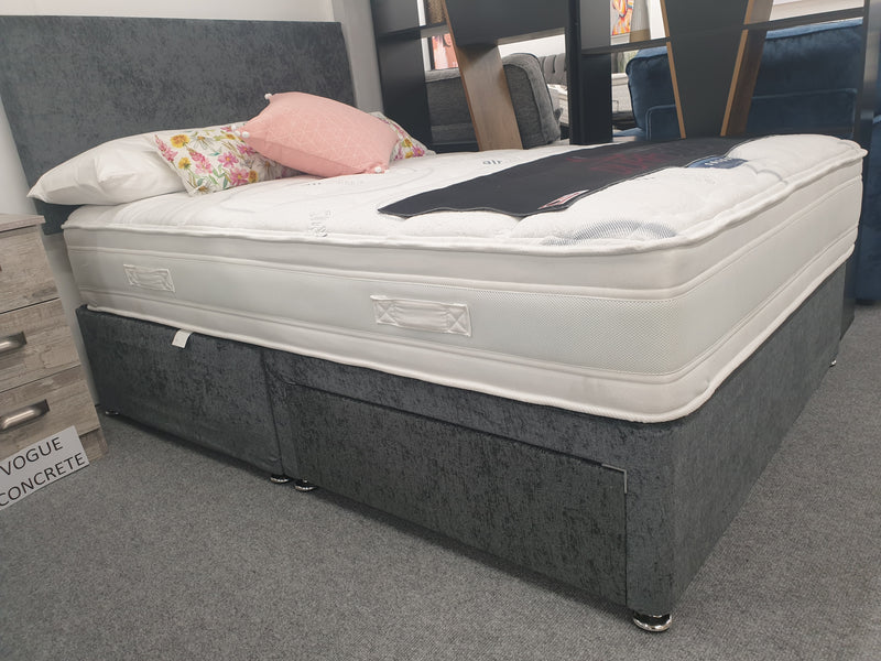Divan Bed Set & Richmond 1000 Mattress with Cube Headboard in Carlton Charcoal