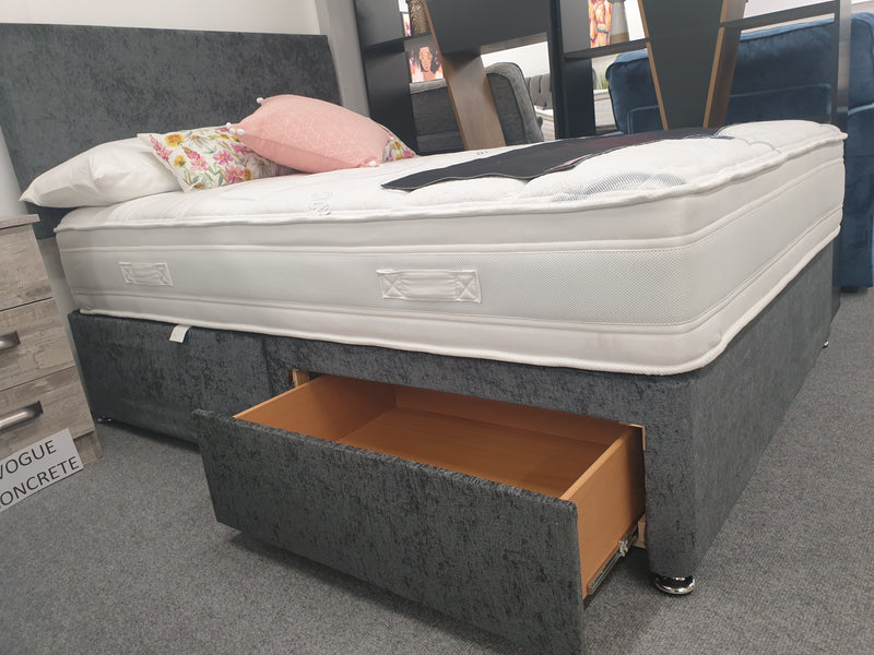 Divan Bed Set & Richmond 1000 Mattress with Cube Headboard in Carlton Charcoal