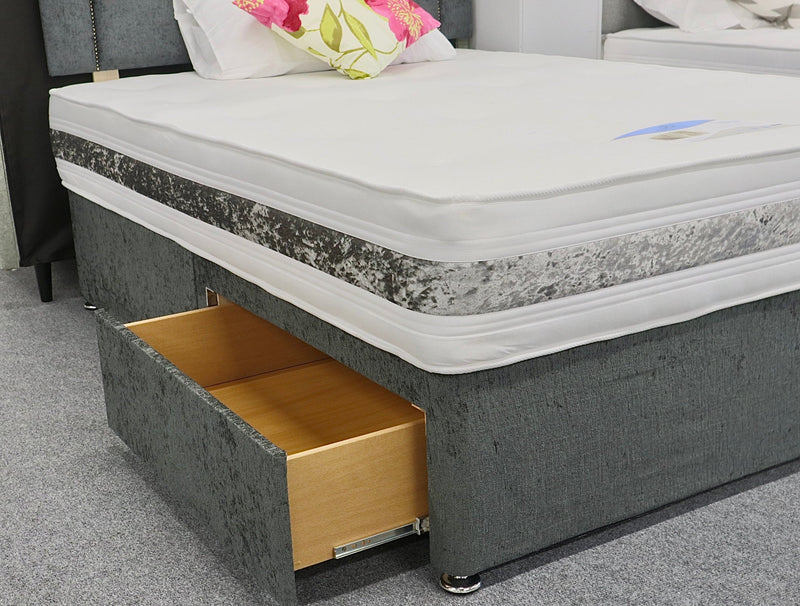 Divan Bed Set - Healthcare Supreme Mattress & Cube Headboard in Carlton Charcoal