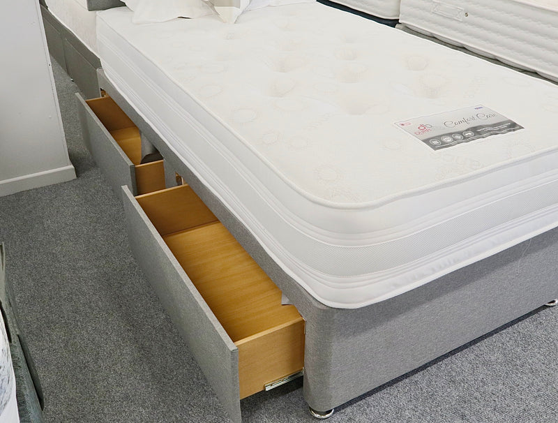 Divan Bed Set - Comfort Care Mattress & York Headboard in Sierra Silver