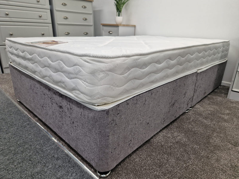 Divan Bed Set - Mattress & Base in Chenille Grey
