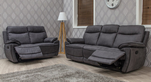Lotus 3+1+1 Seats Reclining Sofa Suite Charcoal Fabric
