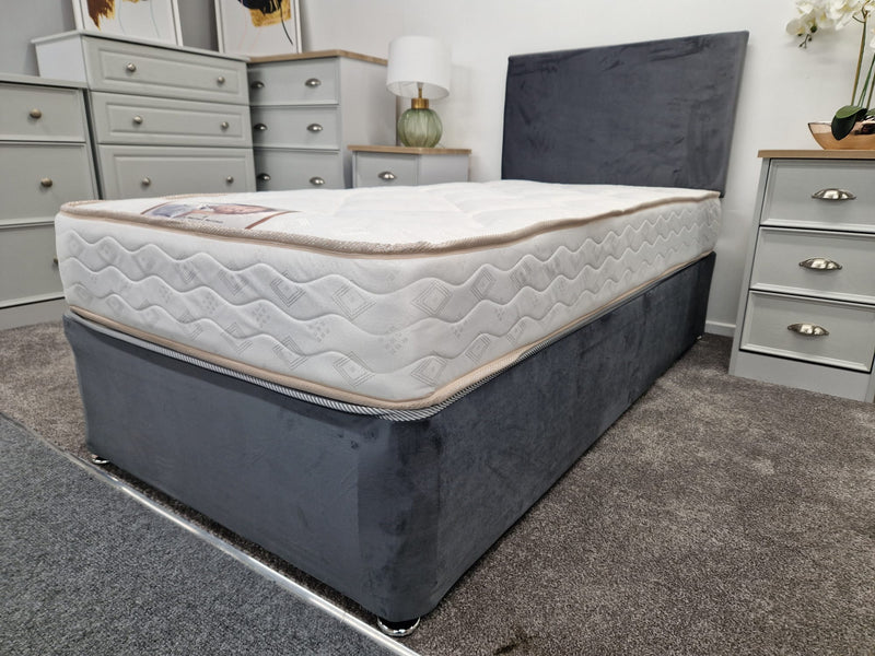 Divan Bed Set - Mattress & Base in Plush Steel