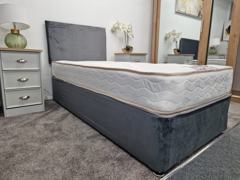 Divan Bed Set - Mattress & Base in Plush Steel