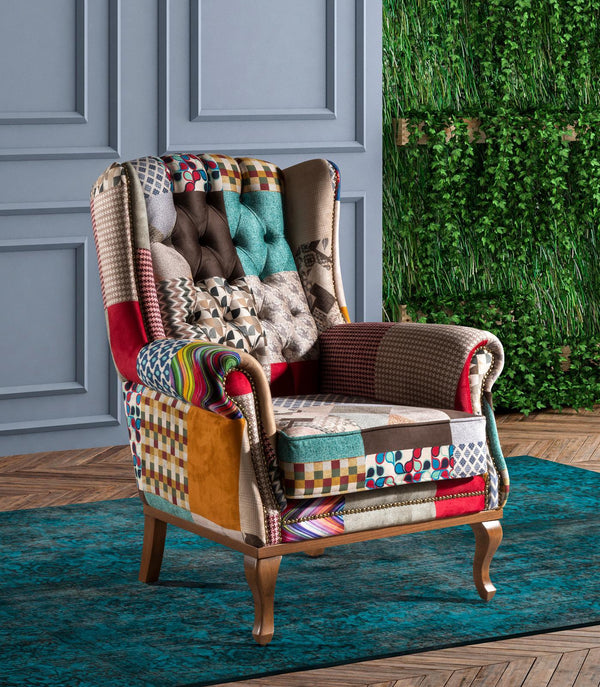 The Berkdale Patchwork Multi Colour Wingback Chair