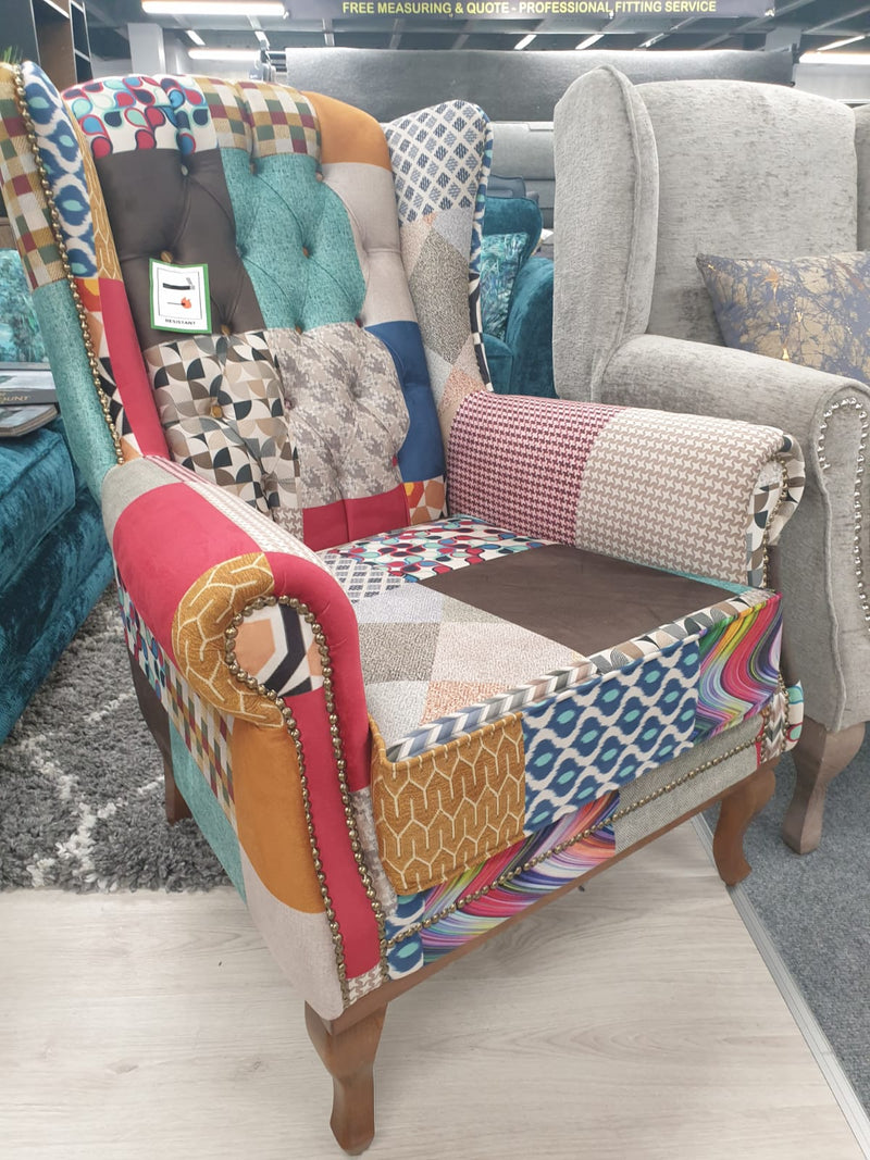 The Berkdale Patchwork Multi Colour Wingback Chair