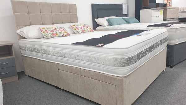 Divan Bed Set - Air Plus Gel 2000 Mattress & Madrid Headboard in Comet Stone