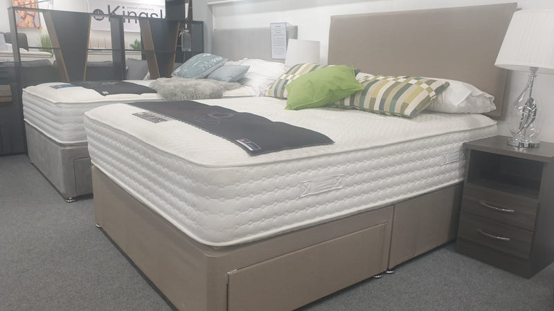Divan Bed Set & Richmond 1000 Mattress with Cube Headboard in Comet Stone