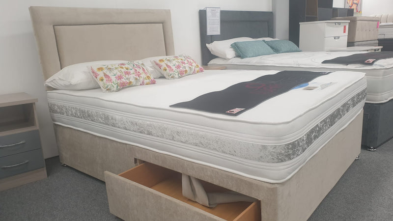 Divan Bed Set - Vermont 1000 Mattress with Madrid Headboard in Comet Stone