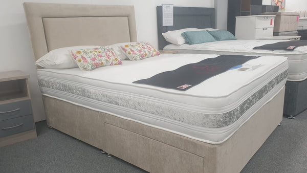 Divan Bed Set - Healthcare Supreme Mattress & Madrid Headboard in Comet Stone
