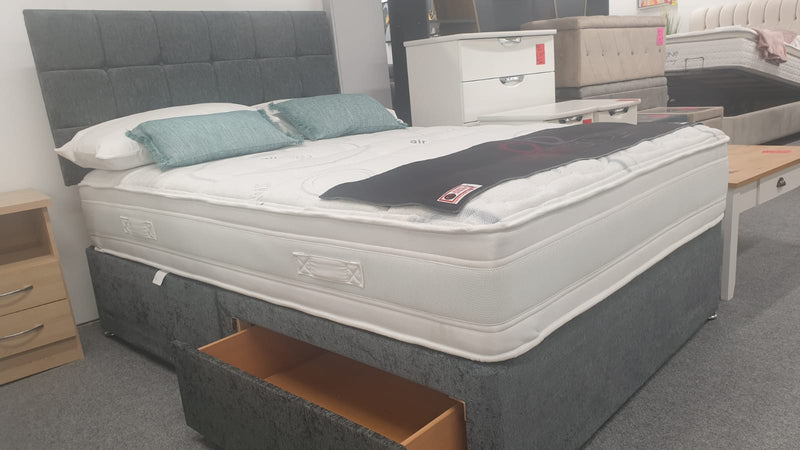 Divan Bed Set - Air Plus Gel 2000 Mattress & Cube Headboard in Carlton Charcoal