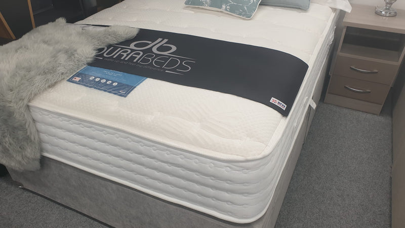 Divan Bed Set - Bamboo 1500 Mattress with Cube Headboard in Comet Silver